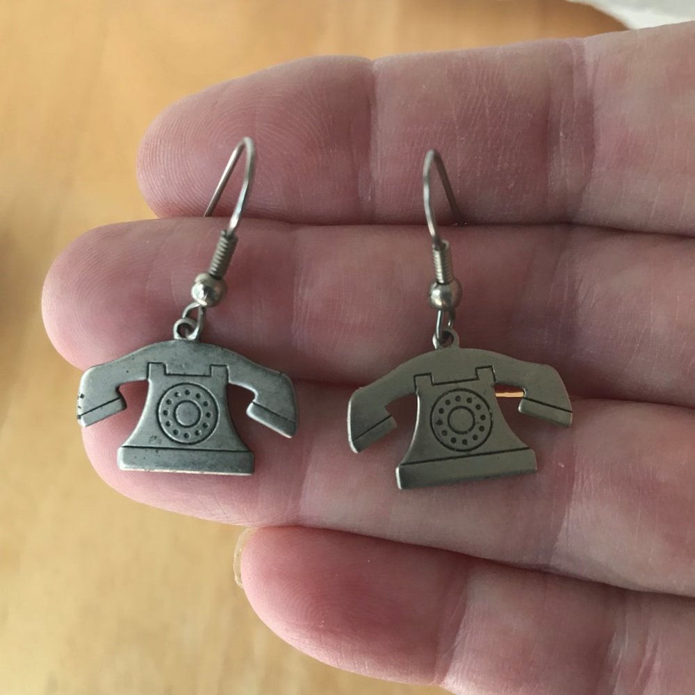 Telephone Earrings Dangle Hooks Vintage Handmade